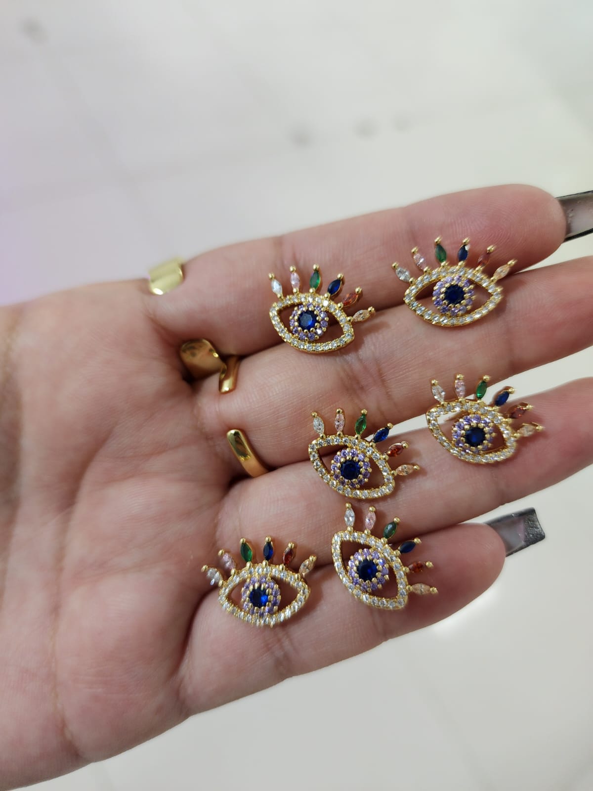 Stud Ojo Baño Oro18k & Zirconias 1 Par